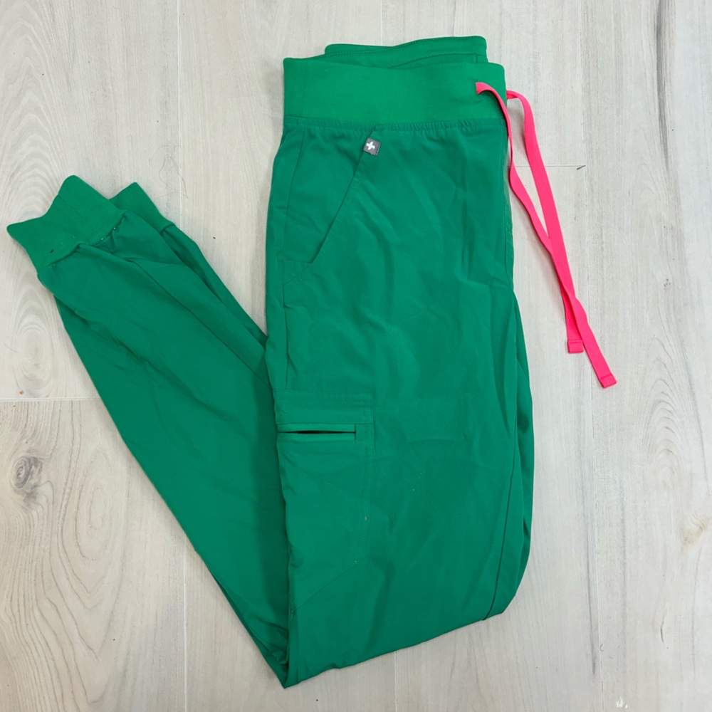 Figs Green Jogger Pants with Pink Accent